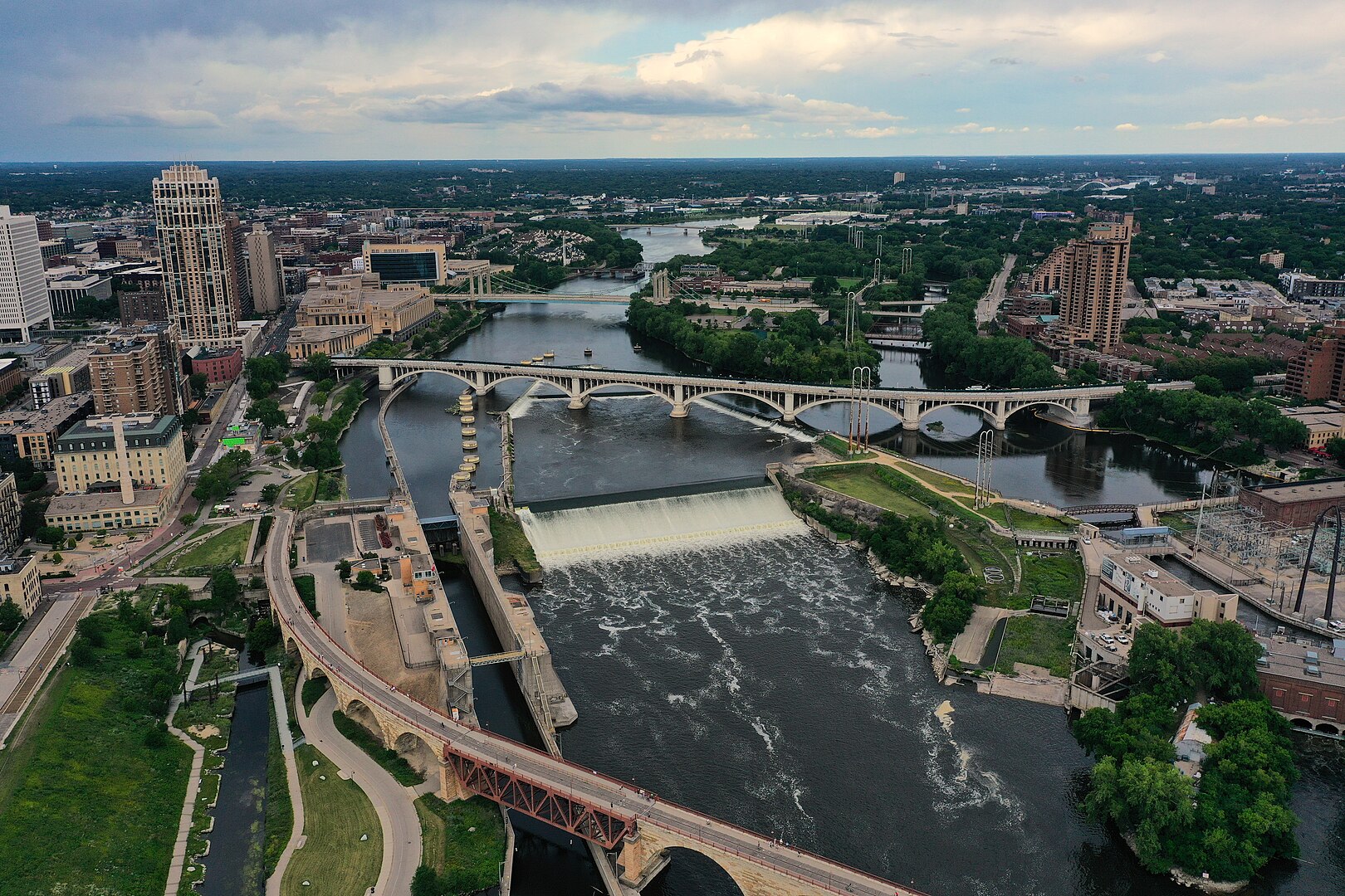Aerial view of St. Anthony Falls