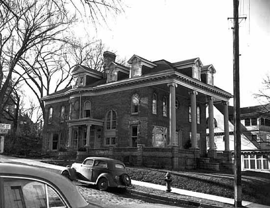 Black and white image of house taken from the street in 1949.